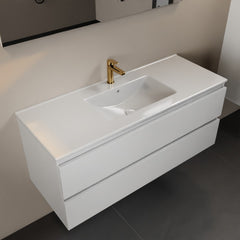 MONDIAZ AIVY 120cm bathroom vanity unit Talc, glossy white ceramic basin center 1 tap hole with mirror