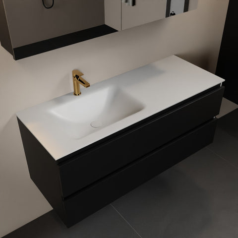 MONDIAZ AIVY 120cm badmeubel Urban, wastafel Talc solid surface links 1 kraangat met spiegelkast