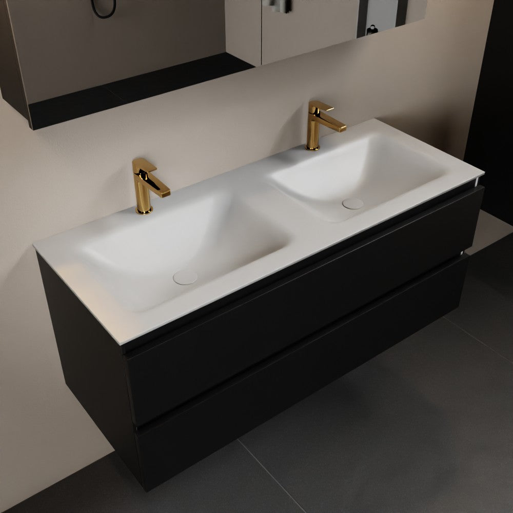 MONDIAZ AIVY 120cm badmeubel Urban, wastafel Talc solid surface dubbel 2 kraangaten met spiegelkast