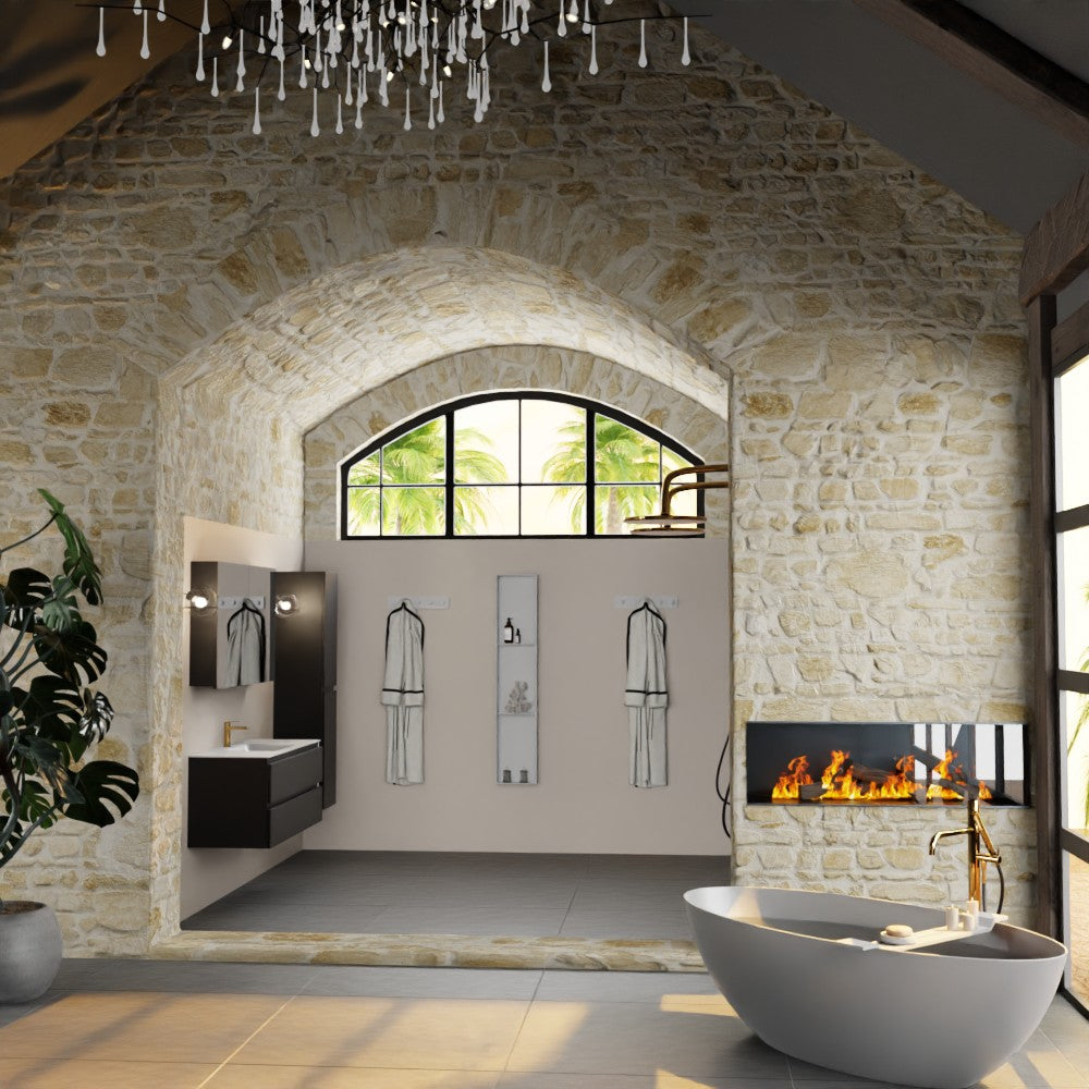 MONDIAZ AIVY 120cm badmeubel Urban, wastafel Talc solid surface midden 1 kraangat met spiegelkast