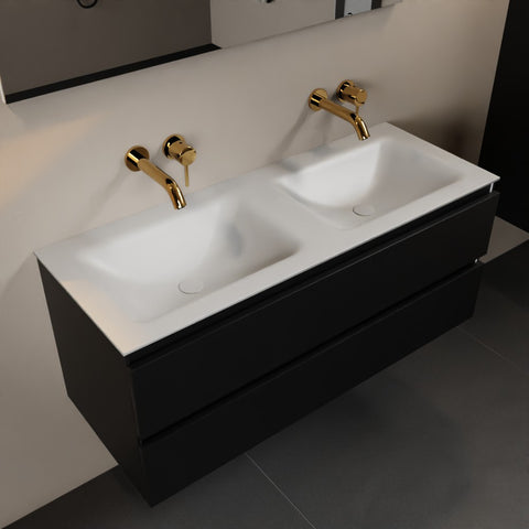 MONDIAZ AIVY 120cm badmeubel Urban, wastafel Talc solid surface dubbel zonder kraangat met spiegel