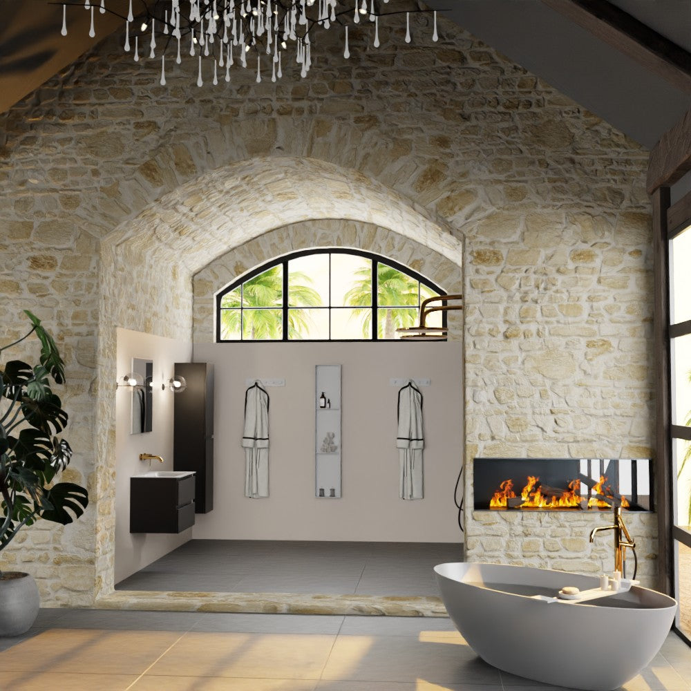 MONDIAZ AIVY 60cm badmeubel Urban, wastafel Talc solid surface midden zonder kraangat met spiegel