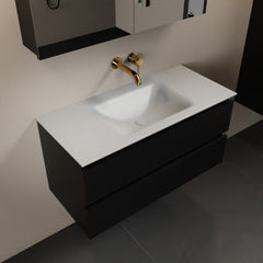 MONDIAZ AIVY 100cm badmeubel Urban, wastafel Talc solid surface midden zonder kraangat met spiegelkast