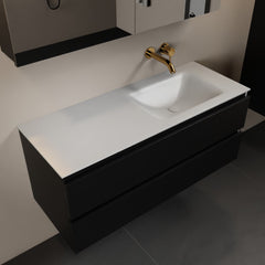 MONDIAZ AIVY 120cm badmeubel Urban, wastafel Talc solid surface rechts zonder kraangat met spiegelkast