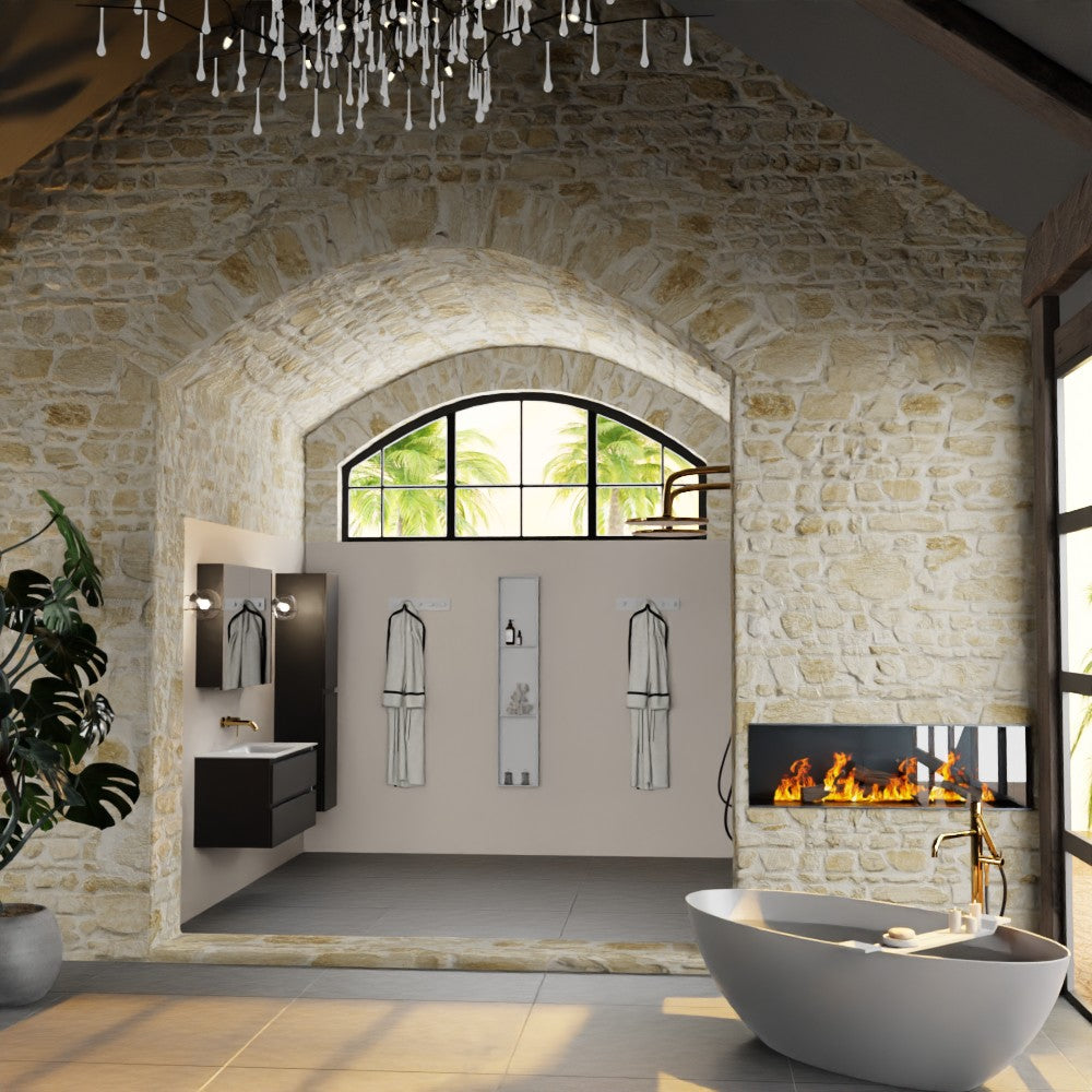 MONDIAZ AIVY 100cm badmeubel Urban, wastafel Talc solid surface midden zonder kraangat met spiegelkast