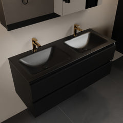 MONDIAZ AIVY 120cm badmeubel Urban, wastafel Urban solid surface dubbel 2 kraangaten met spiegelkast