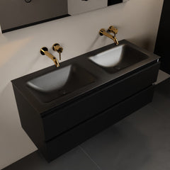 MONDIAZ AIVY 120cm badmeubel Urban, wastafel Urban solid surface dubbel zonder kraangat met spiegel