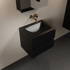 MONDIAZ AIVY 60cm badmeubel Urban, wastafel Urban solid surface midden zonder kraangat met spiegelkast