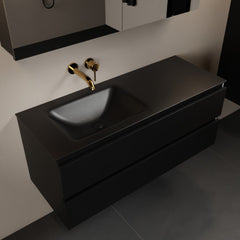 MONDIAZ AIVY 120cm badmeubel Urban, wastafel Urban solid surface links zonder kraangat met spiegelkast
