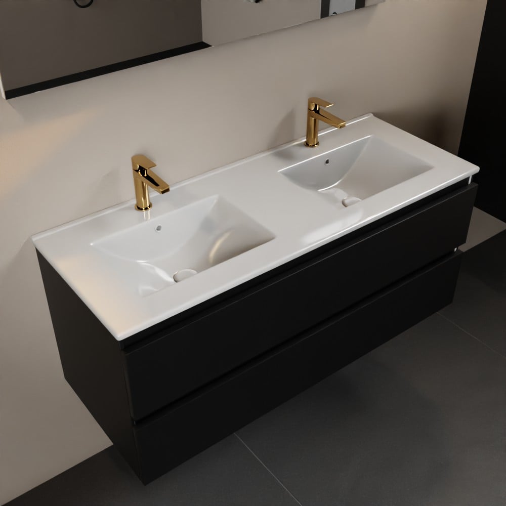 MONDIAZ AIVY 120cm badmeubel Urban, wastafel glanzend wit keramiek dubbel 2 kraangaten