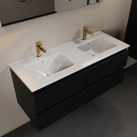 MONDIAZ AIVY 120cm badmeubel Urban, wastafel glanzend wit keramiek dubbel 2 kraangaten met spiegel