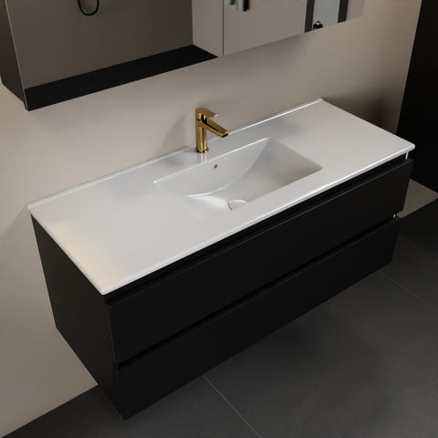 MONDIAZ AIVY 120cm badmeubel Urban, wastafel glanzend wit keramiek midden 1 kraangat met spiegelkast
