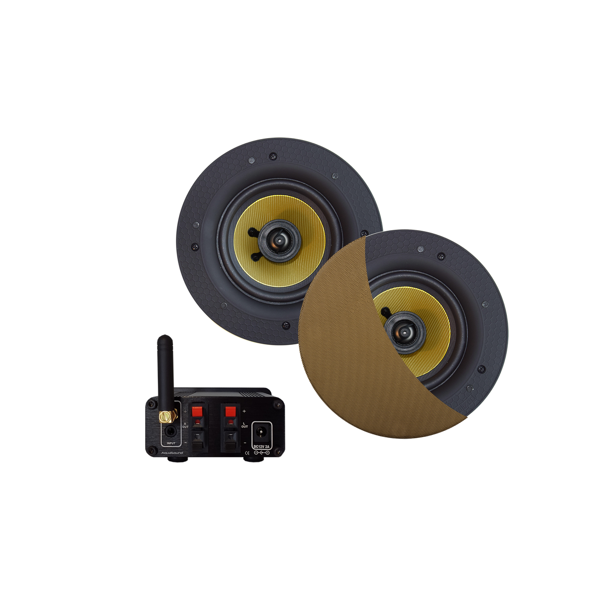 BLUETOOTH AUDIOSYSTEEM (50 WATT / BT4.0 / AUTO-AUX)  MET SAMBA SPEAKERSET (BRUSHED BRONZE), 230V/12V