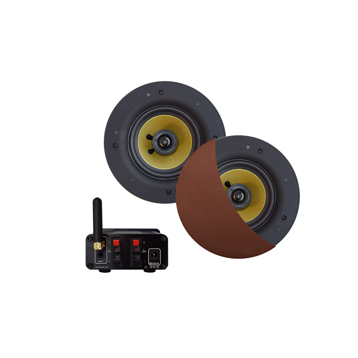 BLUETOOTH AUDIOSYSTEEM (50 WATT / BT4.0 / AUTO-AUX)  MET SAMBA SPEAKERSET (BRUSHED COPPER), 230V/12V