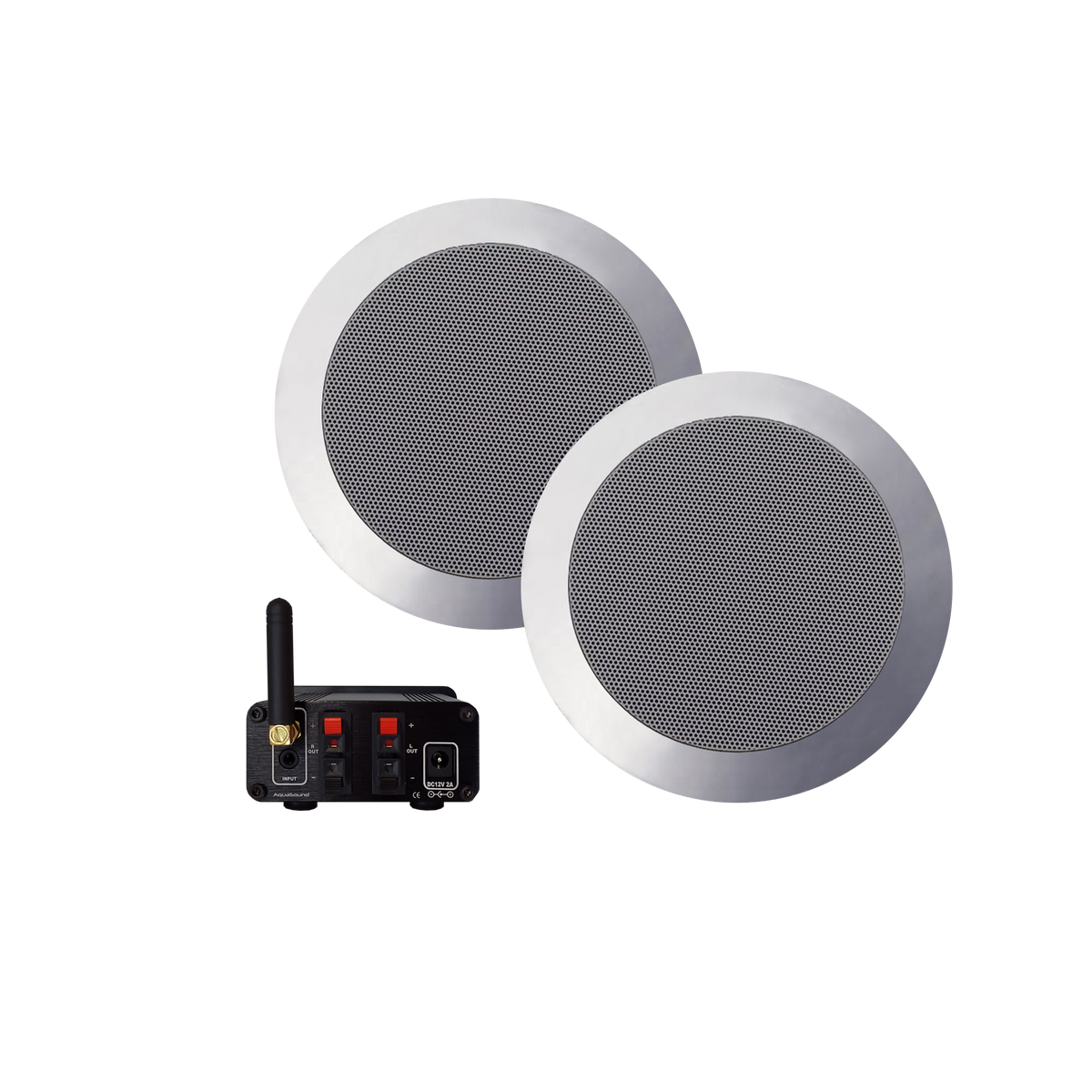 BLUETOOTH AUDIOSYSTEEM (50 WATT / BT4.0 / AUTO-AUX) + TWIST SPEAKERSET (MAT CHROOM), 230V/12V