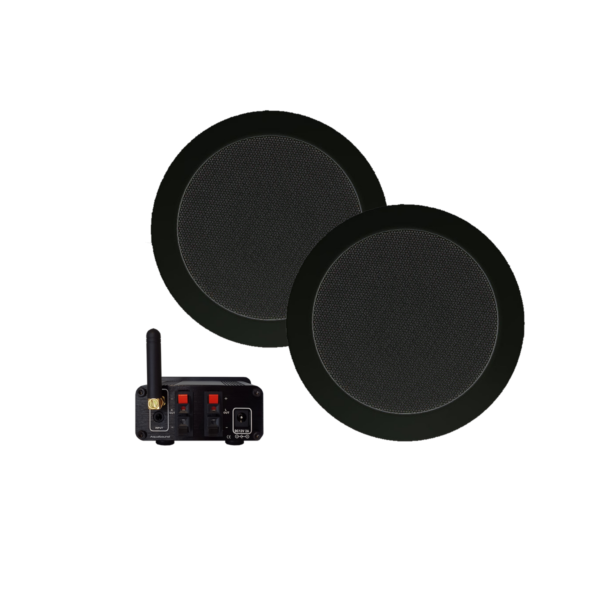 BLUETOOTH AUDIOSYSTEEM (50 WATT / BT4.0 / AUTO-AUX) + TWIST SPEAKERSET (ZWART), 230V/12V
