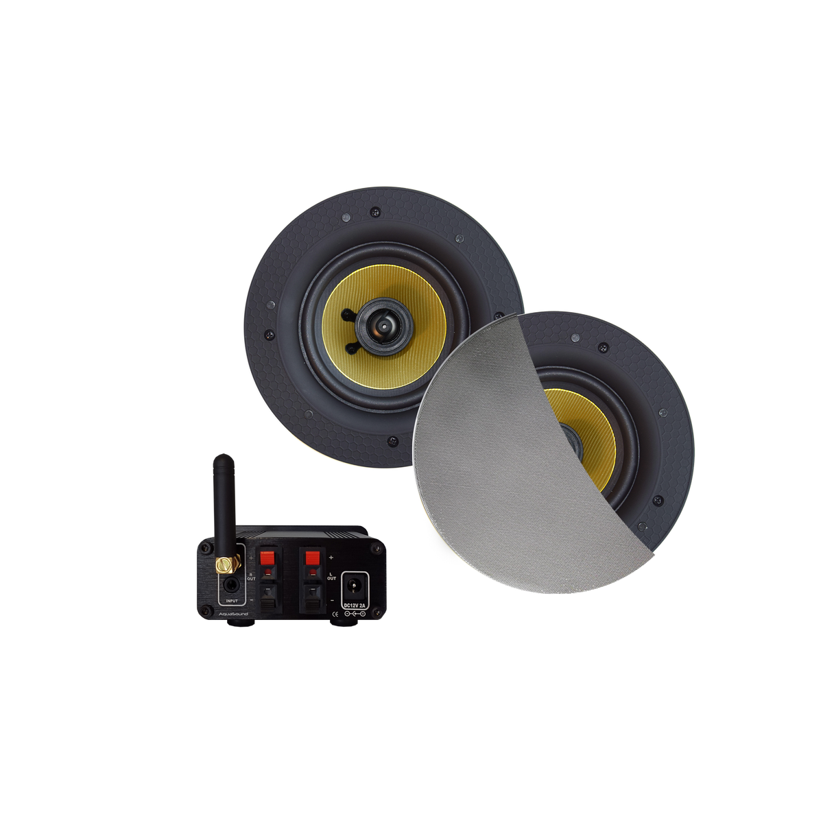 BLUETOOTH AUDIOSYSTEEM (50 WATT / BT4.0 / AUTO-AUX)  MET SAMBA SPEAKERSET (MAT CHROOM), 230V/12V