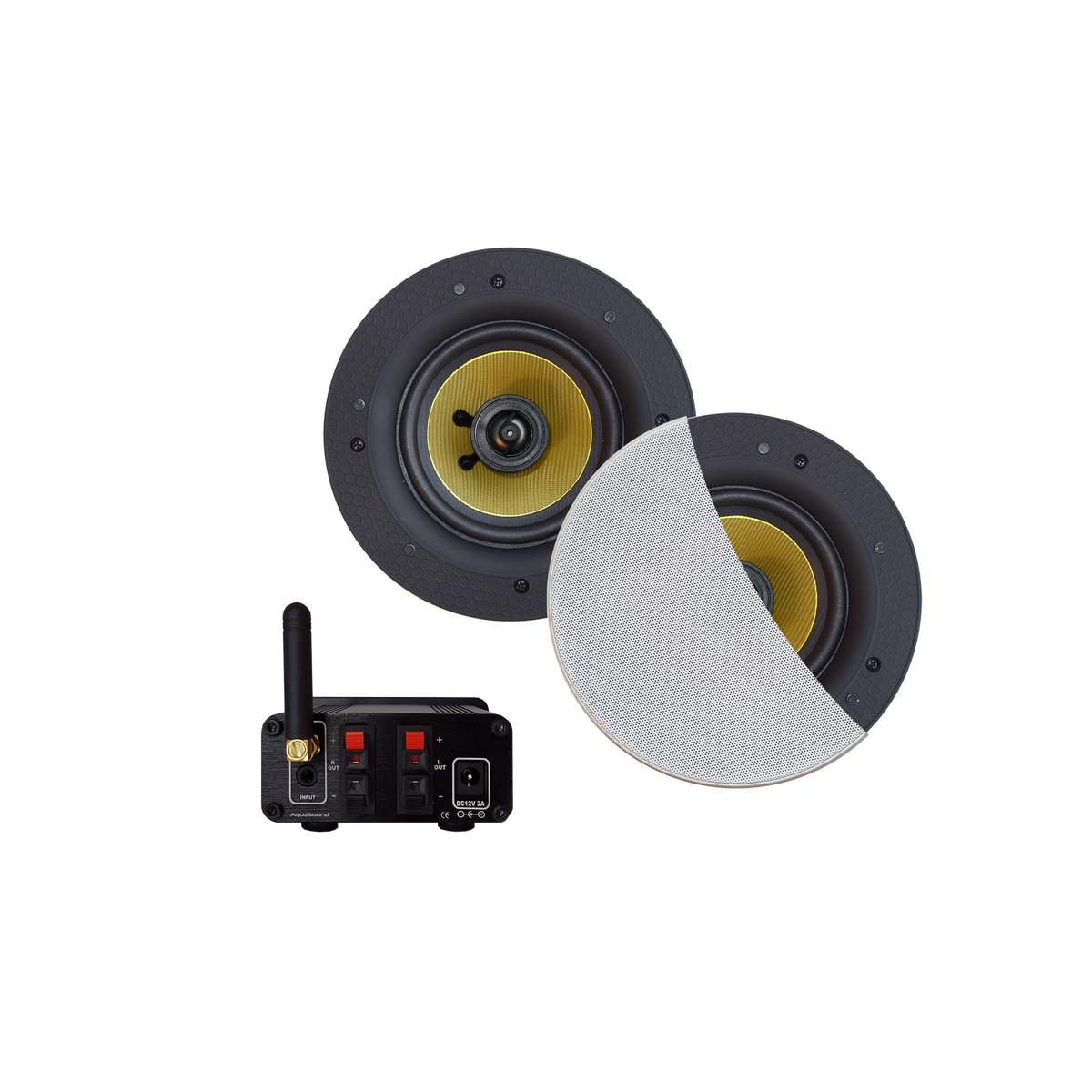 BLUETOOTH AUDIOSYSTEEM (50 WATT / BT4.0 / AUTO-AUX)  MET SAMBA SPEAKERSET (WIT), 230V/12V