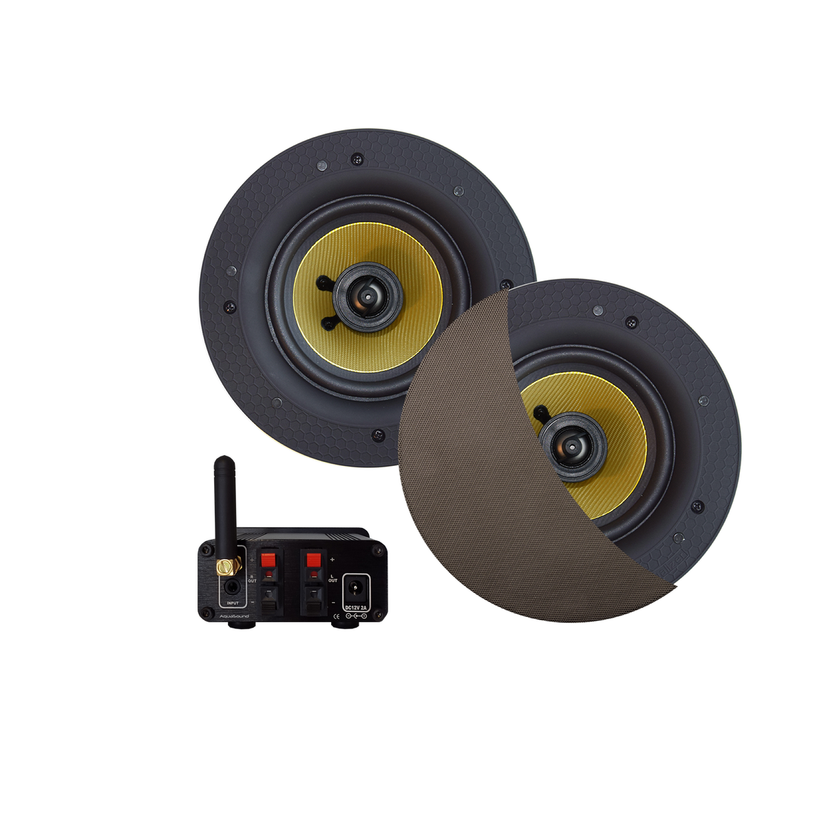BLUETOOTH AUDIOSYSTEEM (70 WATT / BT4.0 / AUTO-AUX)  MET ZUMBA SPEAKERSET (INOX/RVS LOOK), 230V/24V