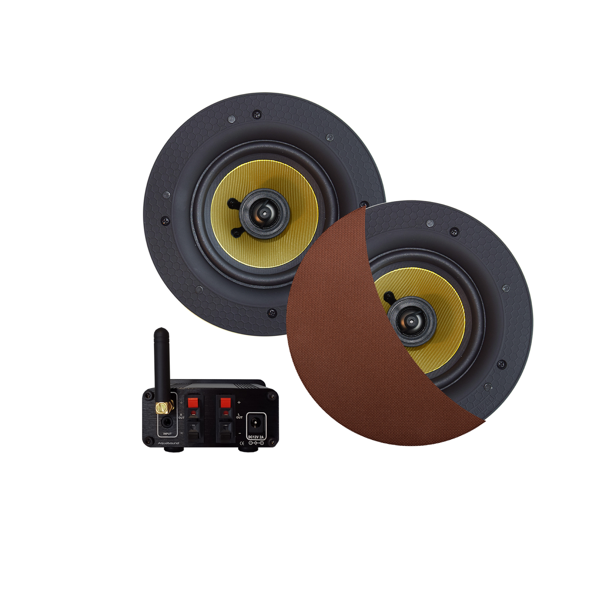 BLUETOOTH AUDIOSYSTEEM (70 WATT / BT4.0 / AUTO-AUX)  MET ZUMBA SPEAKERSET (BRUSHED COPPER), 230V/24V