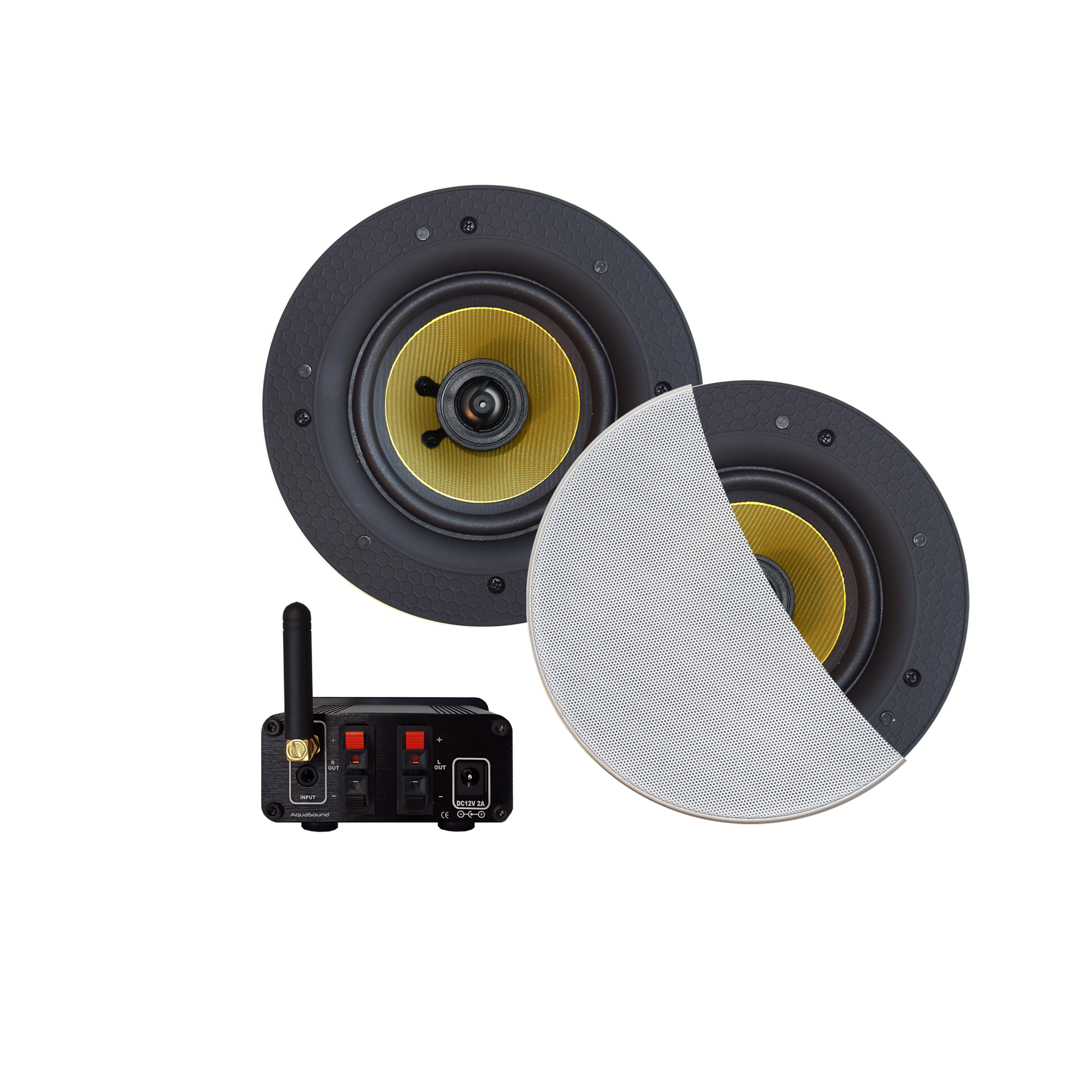 BLUETOOTH AUDIOSYSTEEM (70 WATT / BT4.0 / AUTO-AUX)  MET ZUMBA SPEAKERSET (WIT), 230V/24V