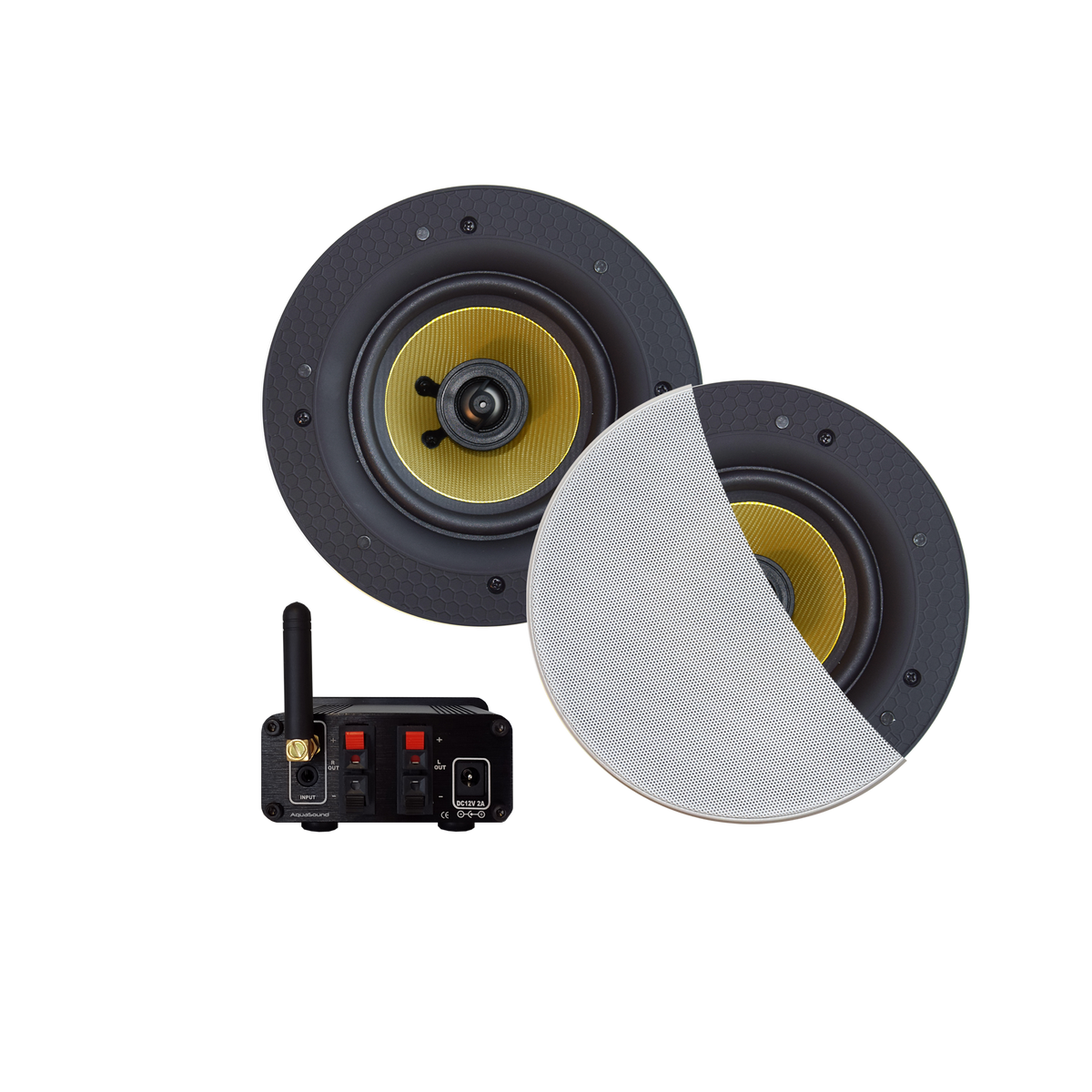 BLUETOOTH AUDIOSYSTEEM (70 WATT / BT4.0 / AUTO-AUX)  MET ZUMBA SPEAKERSET (WIT), 230V/24V
