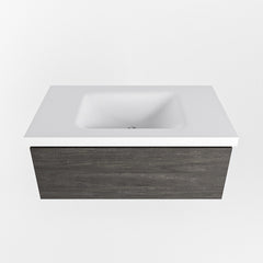 MONDIAZ BUKLA 80cm badmeubel modulair kleur Dark Brown met 1 lade. Wastafel CLOUD midden 0 kraangaten kleur Talc.