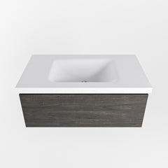 MONDIAZ BUKLA 80cm badmeubel modulair kleur Dark Brown met 1 lade. Wastafel CLOUD midden 1 kraangat kleur Talc.