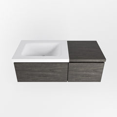 MONDIAZ BUKLA 100cm badmeubel met module 40 kleur Dark Brown met 2 lades. Wastafel CLOUD links 1 kraangat kleur Talc.