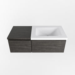 MONDIAZ BUKLA 100cm badmeubel met module 40 kleur Dark Brown met 2 lades. Wastafel CLOUD rechts 0 kraangaten kleur Talc.