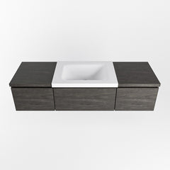 MONDIAZ BUKLA 140cm badmeubel met module 40 kleur Dark Brown met 3 lades. Wastafel CLOUD midden 0 kraangaten kleur Talc.