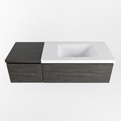 MONDIAZ BUKLA 120cm badmeubel met module 40 kleur Dark Brown met 2 lades. Wastafel CLOUD rechts 1 kraangat kleur Talc.