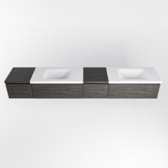 MONDIAZ BUKLA 240cm badmeubel met module 40 rechts kleur Dark Brown met 4 lades. Wastafel CLOUD dubbel 0 kraangaten kleur Talc.