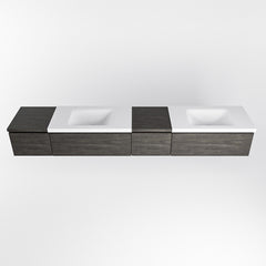 MONDIAZ BUKLA 240cm badmeubel met module 40 rechts kleur Dark Brown met 4 lades. Wastafel CLOUD dubbel 2 kraangaten kleur Talc.