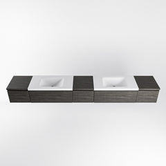 MONDIAZ BUKLA 280cm badmeubel met module 40 kleur Dark Brown met 5 lades. Wastafel CLOUD dubbel 0 kraangaten kleur Talc.