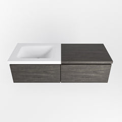 MONDIAZ BUKLA 120cm badmeubel met module 60 kleur Dark Brown met 2 lades. Wastafel CLOUD links 0 kraangaten kleur Talc.
