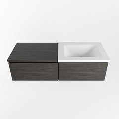 MONDIAZ BUKLA 120cm badmeubel met module 60 kleur Dark Brown met 2 lades. Wastafel CLOUD rechts 1 kraangat kleur Talc.