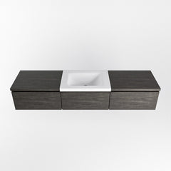 MONDIAZ BUKLA 180cm badmeubel met module 60 kleur Dark Brown met 3 lades. Wastafel CLOUD midden 0 kraangaten kleur Talc.
