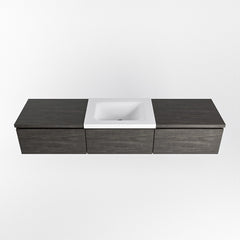 MONDIAZ BUKLA 180cm badmeubel met module 60 kleur Dark Brown met 3 lades. Wastafel CLOUD midden 1 kraangat kleur Talc.