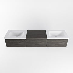 MONDIAZ BUKLA 180cm badmeubel met module 60 kleur Dark Brown met 3 lades. Wastafel CLOUD dubbel 2 kraangaten kleur Talc.