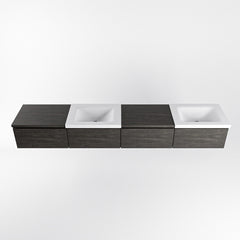 MONDIAZ BUKLA 240cm badmeubel met module 60 links kleur Dark Brown met 4 lades. Wastafel CLOUD dubbel 2 kraangaten kleur Talc.
