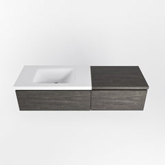 MONDIAZ BUKLA 140cm badmeubel met module 60 kleur Dark Brown met 2 lades. Wastafel CLOUD links 1 kraangat kleur Talc.