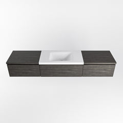 MONDIAZ BUKLA 200cm badmeubel met module 60 kleur Dark Brown met 3 lades. Wastafel CLOUD midden 1 kraangat kleur Talc.
