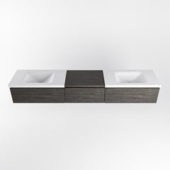 MONDIAZ BUKLA 220cm badmeubel met module 60 kleur Dark Brown met 3 lades. Wastafel CLOUD dubbel 0 kraangaten kleur Talc.