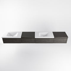 MONDIAZ BUKLA 280cm badmeubel met module 60 links kleur Dark Brown met 4 lades. Wastafel CLOUD dubbel 0 kraangaten kleur Talc.