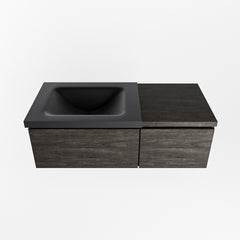 MONDIAZ BUKLA 100cm badmeubel met module 40 kleur Dark Brown met 2 lades. Wastafel CLOUD links 0 kraangaten kleur Urban.