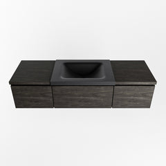 MONDIAZ BUKLA 140cm badmeubel met module 40 kleur Dark Brown met 3 lades. Wastafel CLOUD midden 0 kraangaten kleur Urban.