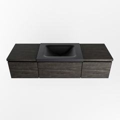 MONDIAZ BUKLA 140cm badmeubel met module 40 kleur Dark Brown met 3 lades. Wastafel CLOUD midden 1 kraangat kleur Urban.
