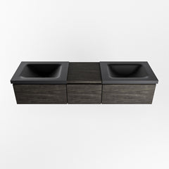 MONDIAZ BUKLA 160cm badmeubel met module 40 kleur Dark Brown met 3 lades. Wastafel CLOUD dubbel 0 kraangaten kleur Urban.