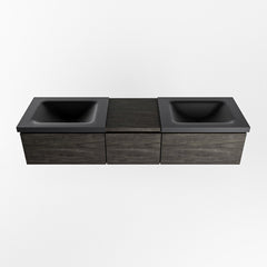 MONDIAZ BUKLA 160cm badmeubel met module 40 kleur Dark Brown met 3 lades. Wastafel CLOUD dubbel 2 kraangaten kleur Urban.